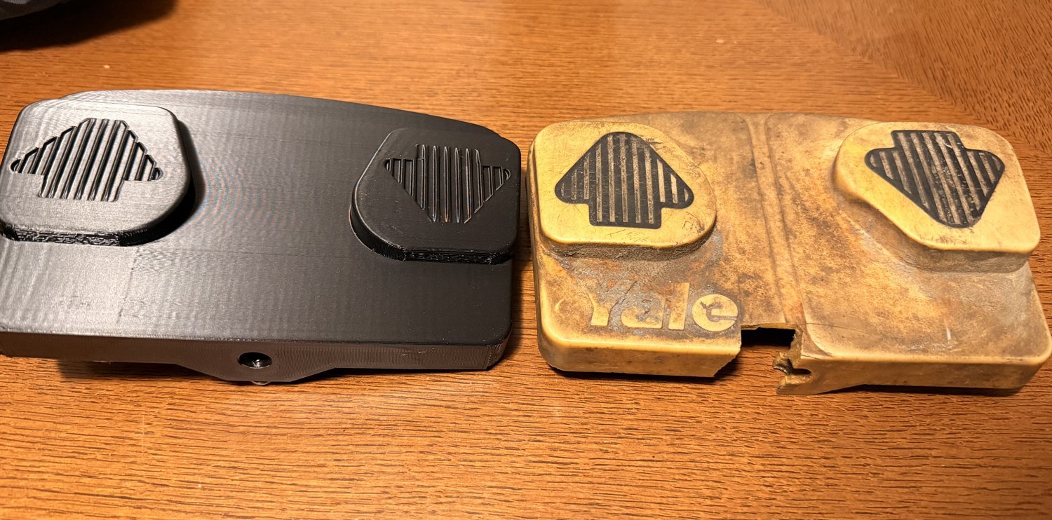 Forklift pedal next to the worn original